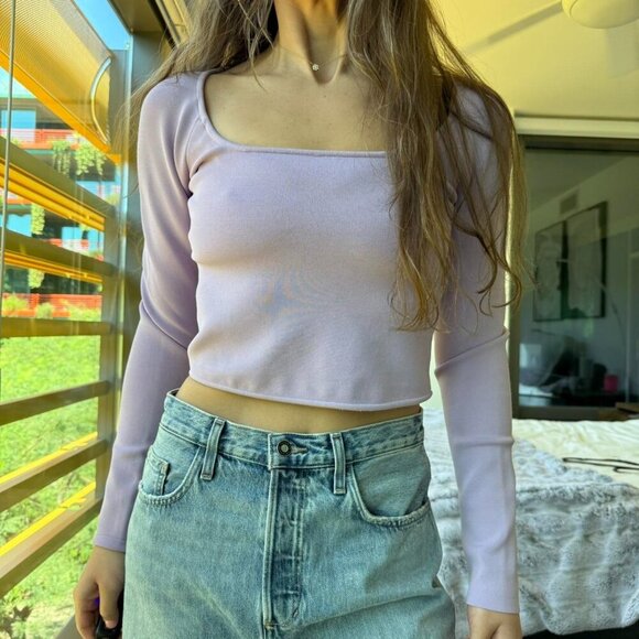 A.L.C. Lavender Long Sleeve Knit Crop Top - Picture 1 of 6